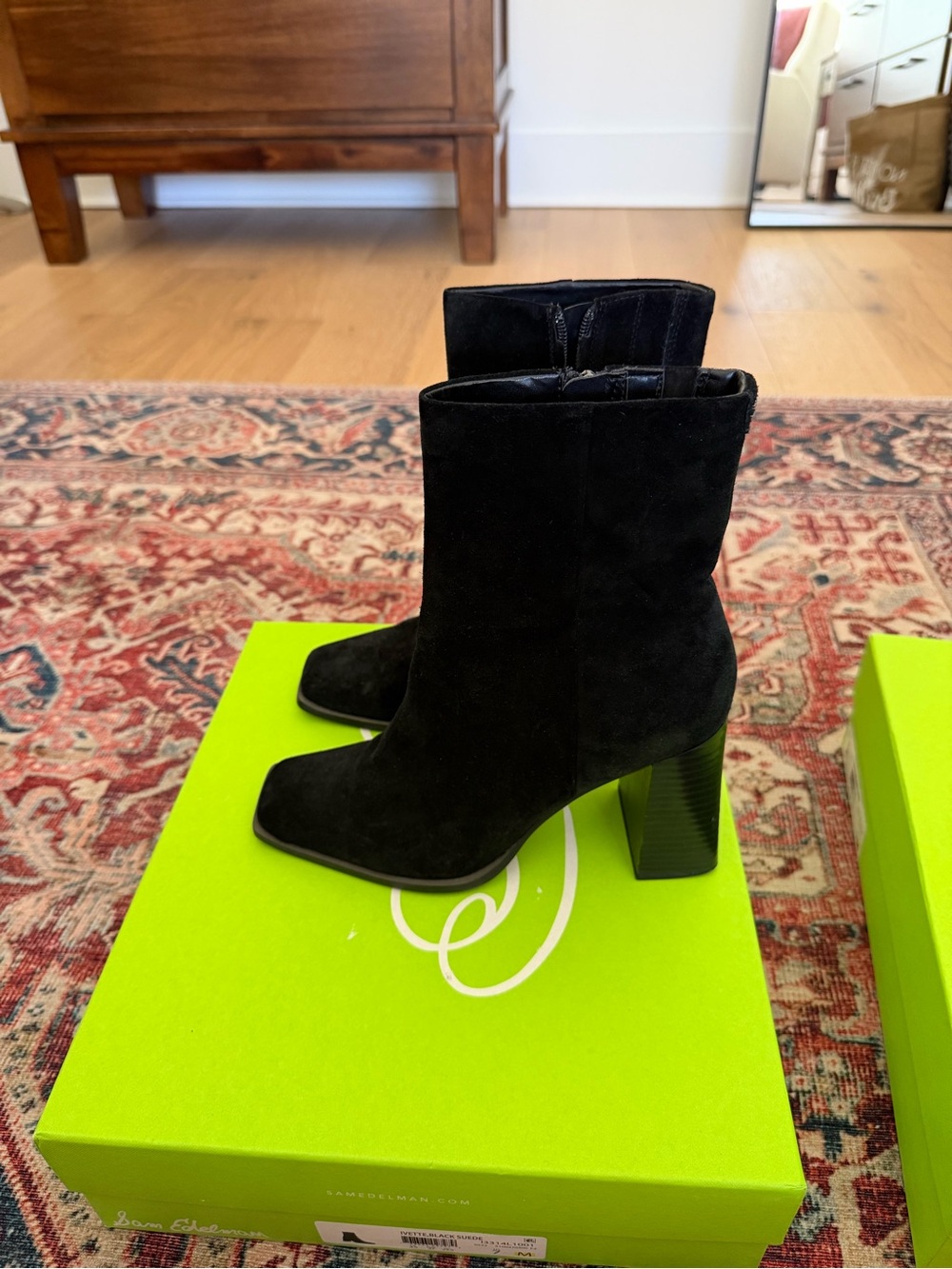 Sam Edelman Ivette Black Suede Block Heel Ankle Boots